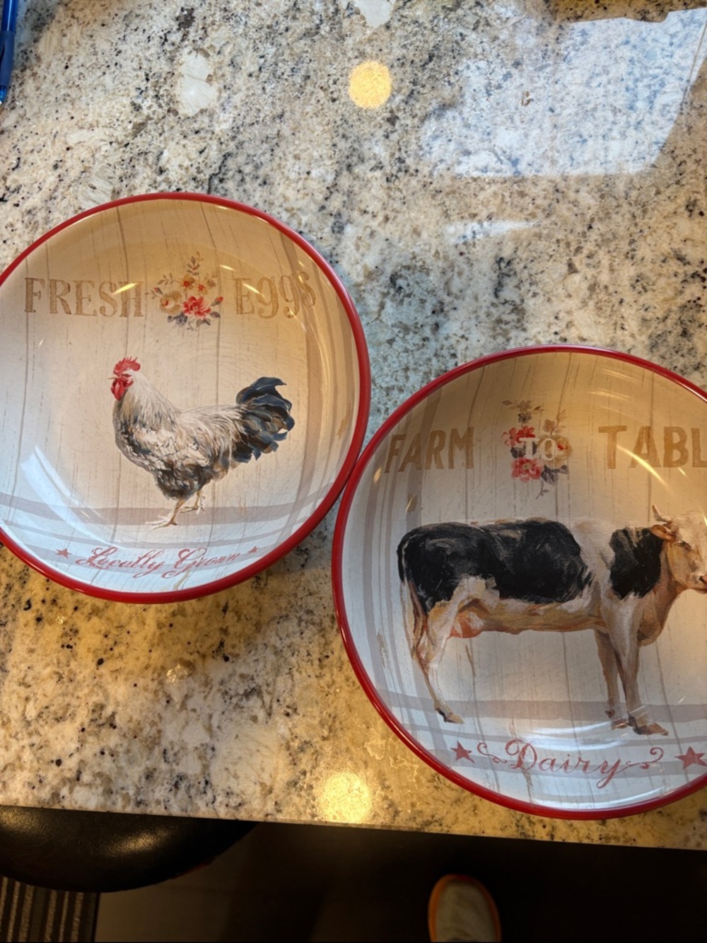 Certified International Farmhouse Ceramic Bowls with Rooster and Cow
